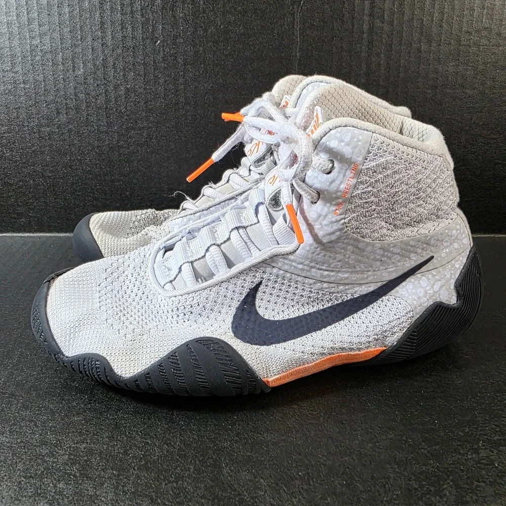 Nike Tawa Wrestling Shoes Mens 7.5 Grey Orange Black High Top Combat Sneakers